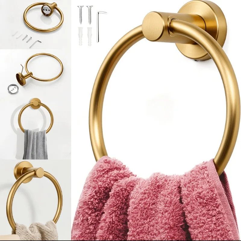 Towel Ring Stainless Steel, Wall Mounted Hand Towel Holder for Bathroom, Rustproof Round Towel Rack for Kitchen