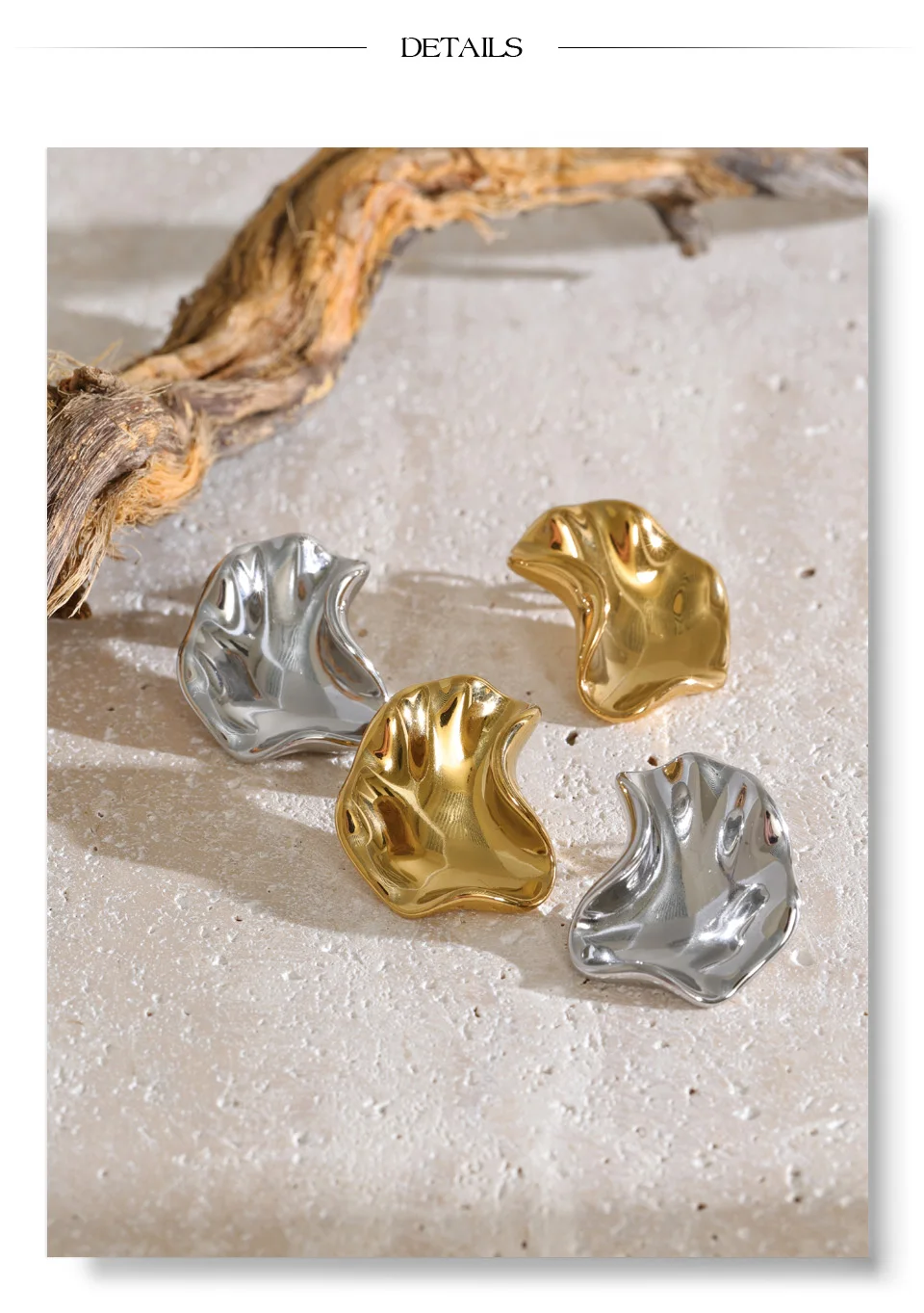 Yhpup Edelstahl-Ohrstecker, skulpturale Welle, glänzende Metalltextur, personalisierter, lässiger, minimalistischer Schmuck – Detail 7