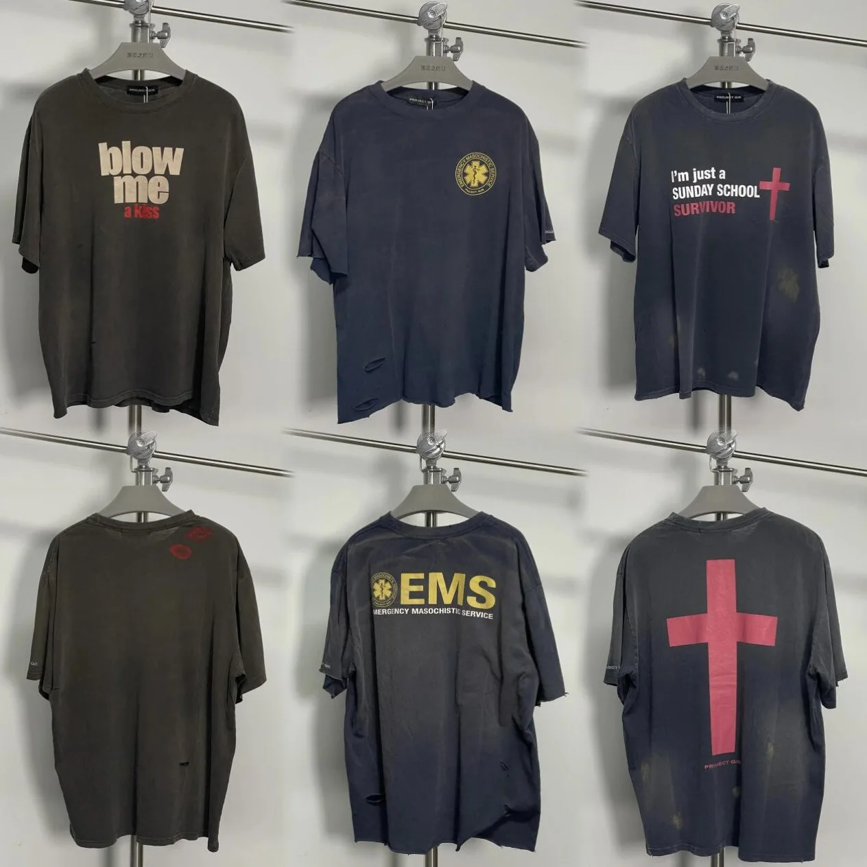 

Футболка Ailz Project 24SS в винтажном стиле с эффектом потертости, с принтом-слоганом, свободного кроя, из хлопка, повседневная, летняя