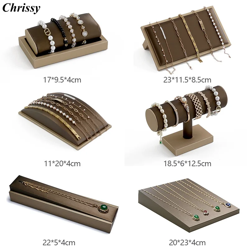 

brown pu leather Bracelet Display Rack Jewelry Business Exhibition Prop wrist watch bangle organizer Stand necklace holder