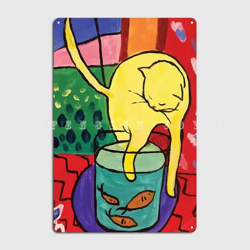 Henri Matisse The Cat With Red Fishes Metal Sign Pub Party Personalized Painting Décor Tin Sign Posters
