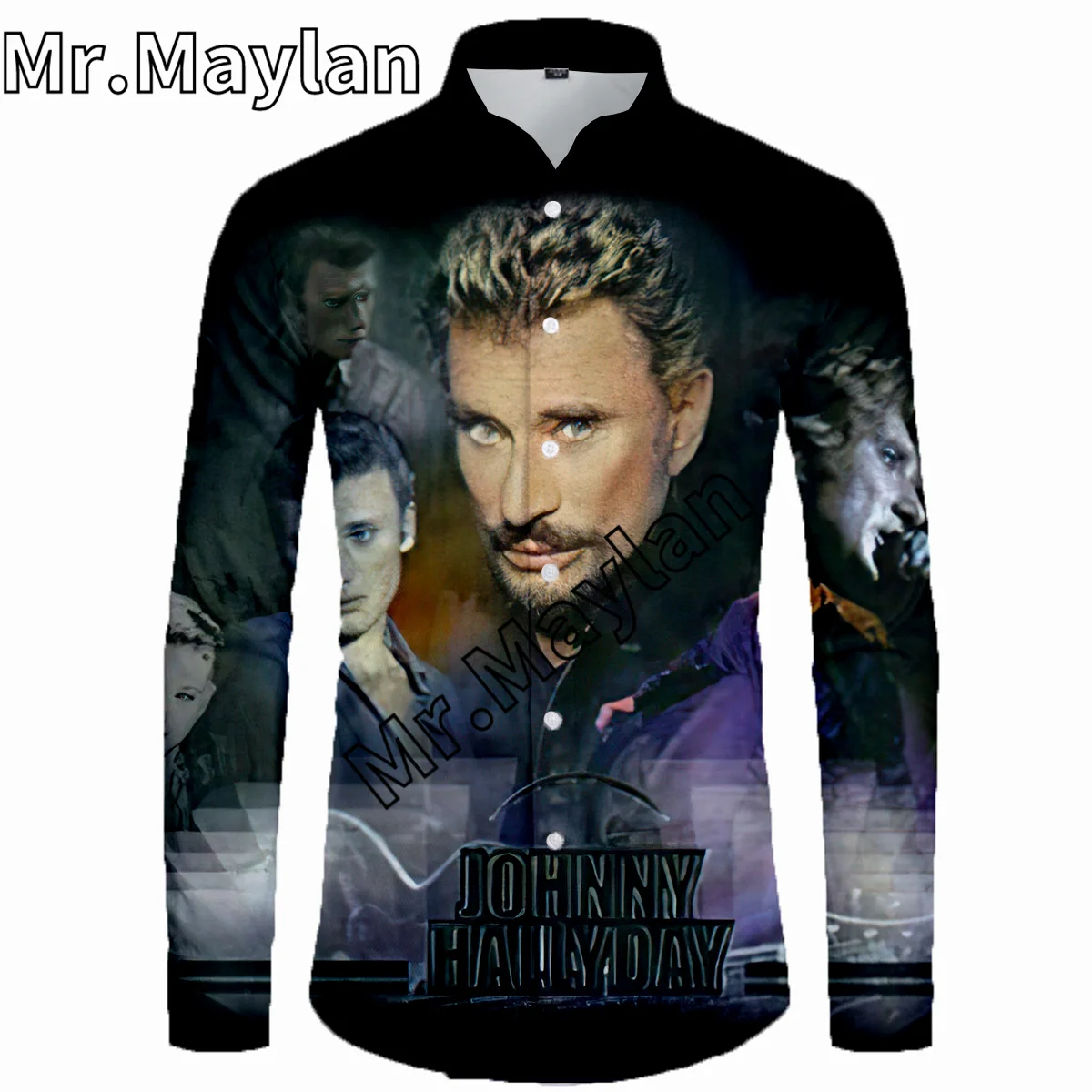 Johnny Hallyday 3D koszula koszula hawajska męska letnia koszula z długim rękawem koszule męskie 2023 ponadgabarytowa koszula 5XL Camisas Masculinas-0167