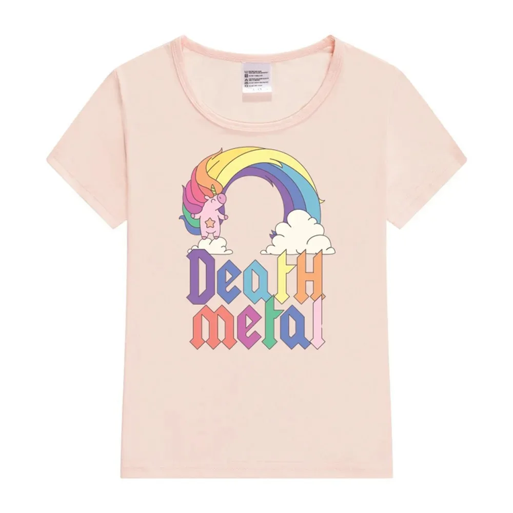 Funny Death Metal Unicorn Cute Rock Music Band Lover Baby T-Shirt Short sleeves Sports fashion short sleeves for ages 3-14