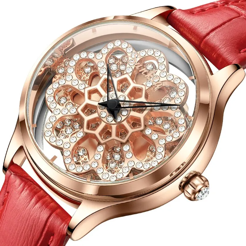 여성용 로즈 골드 손목 시계, 패션 가죽 브랜드 시계, 여성용 쿼츠 시계, 소녀 시계, Montre Femme, 2023 신제품