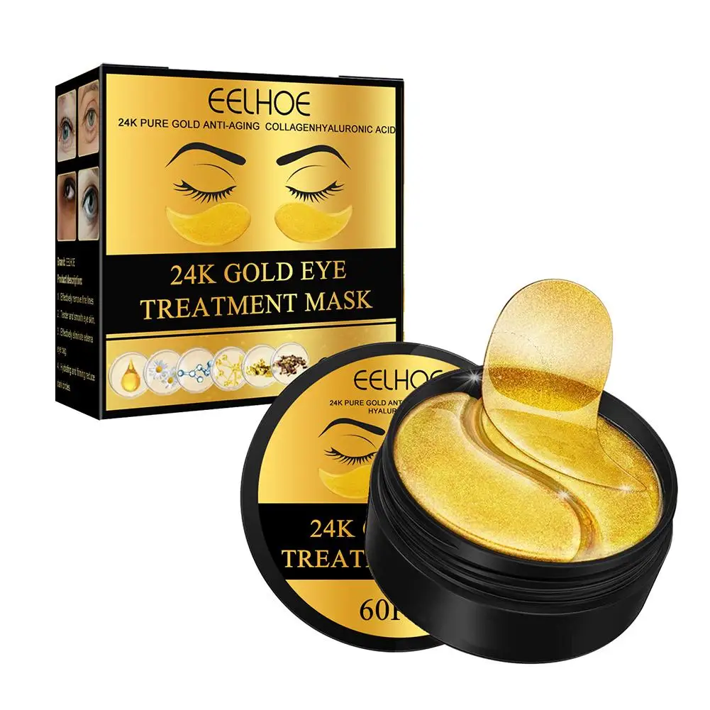 24K złota kolagenowa płatki pod oczy Anti-Aging kryształowe maska kolagenowa na oczy plastry przeciw obrzękom 60pcs nawilżająca maska na oczy plastry