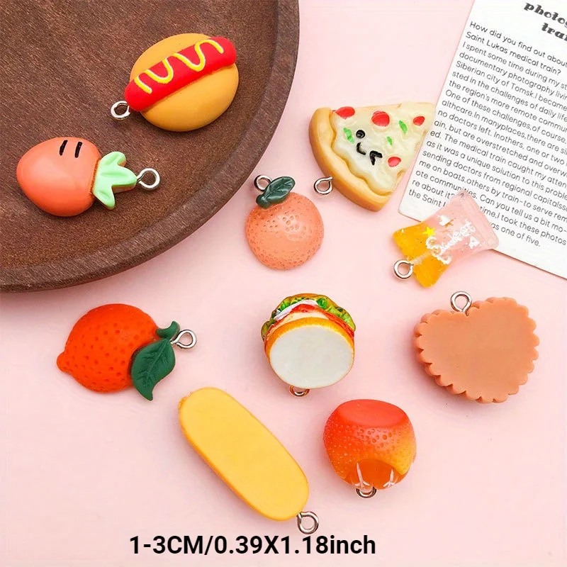 10Pcs 9 Colors Mixed Fruits Animals Food Resin Earring Charm DIY Jewelry Materials for Keychains Findings Bracelets Pendants