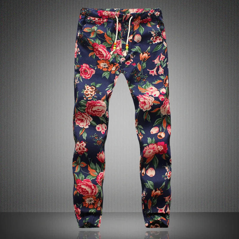 Euro Size 2024 New Fashion Spring Men Floral Print Joggers Male Casual Summer Pants Mens Sweatpants Linen Pants Men Trousers