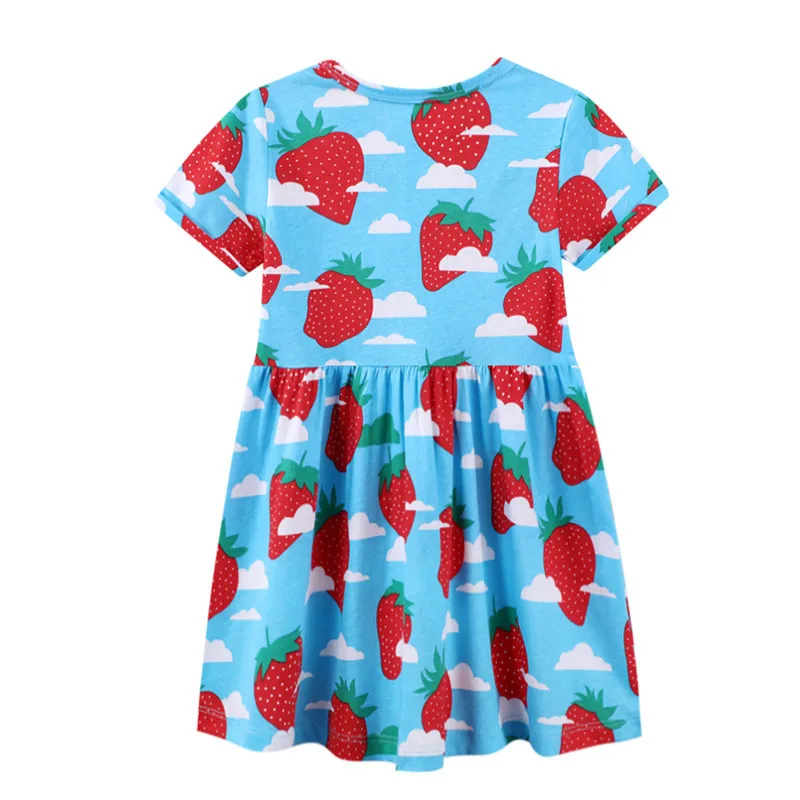 Jumping Meters  Princess Girls Dresses Strawberry Short Sleeve Cotton Toddler Baby Frocks Kids Costume Layer Dress