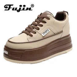 Fujin 7cm Genuine Leather Platform Wedge Sneakers Women Shoes Leather Heel Pumps Boots Women Spring Autumn Summer board Shoes