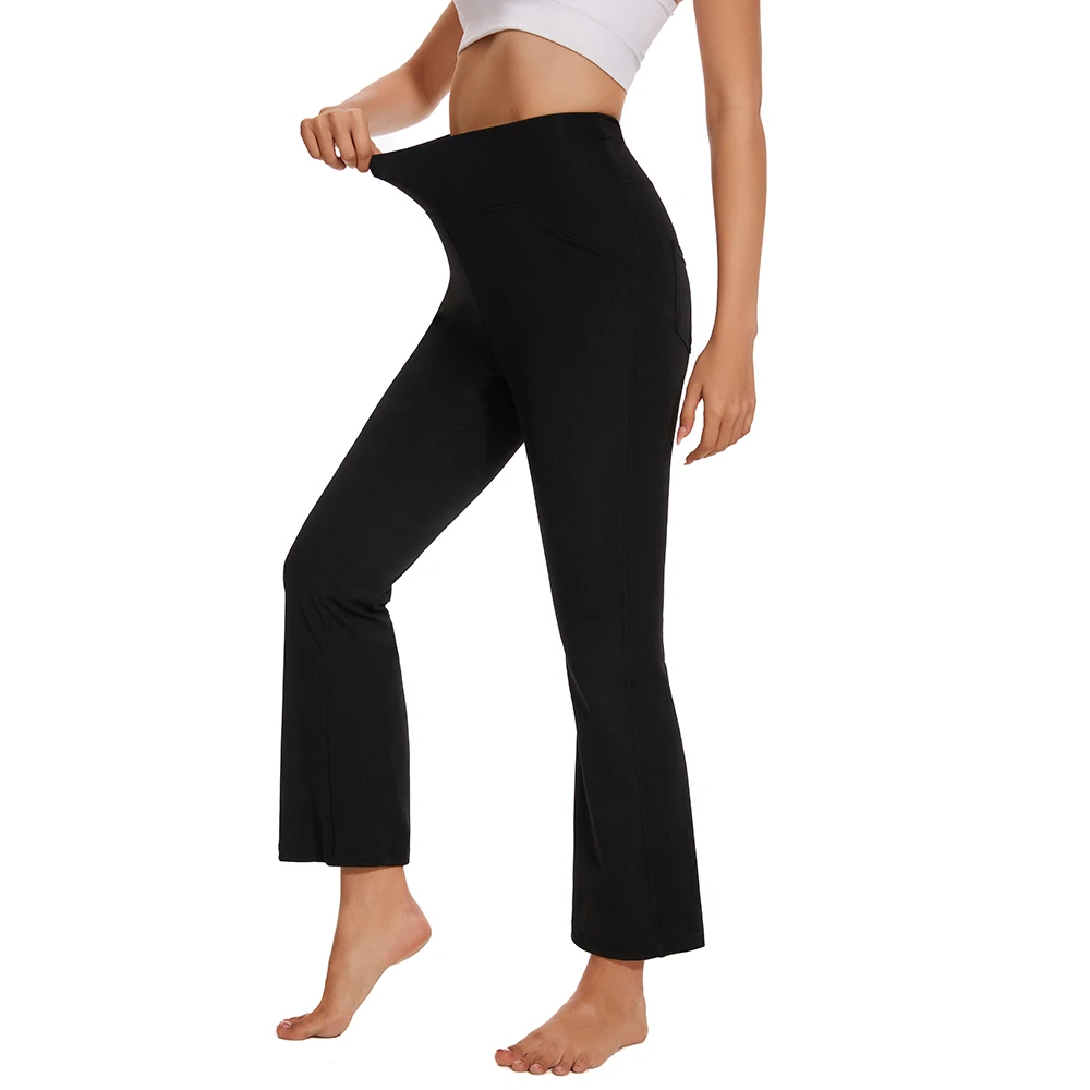 

Women's Pocket Flared Leggings Fitness Skinny High Waist Yoga Pants Comfortable Long Pants Black for Gym Workouts Everyday Wear