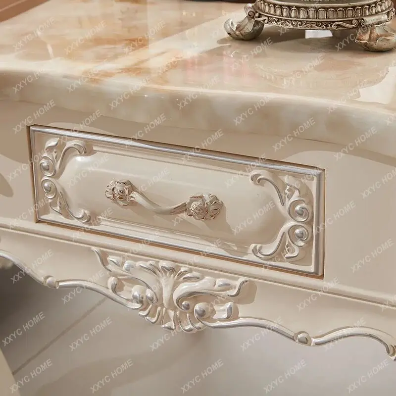 Marble corner table, solid wood carved sofa side table, living room high-end telephone table, pastoral small coffee table