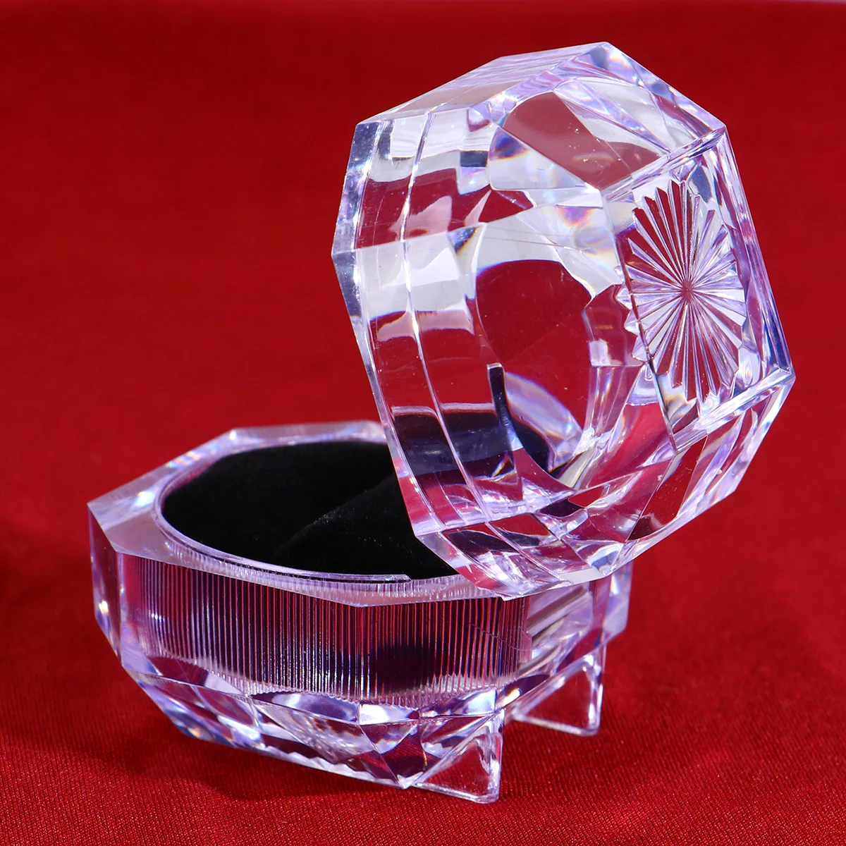 

Fashion Jewelry Box for Ring Storage Organizer Black Transparent Case Packaging Elegant Gift Idea Christmas Wedding