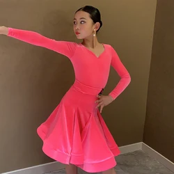 2022 New Latin Dance Costumes For Girls Long Sleeved Velvet Suit Latin Practice Clothes Chacha Rumba Tango Latin Dress DN14210