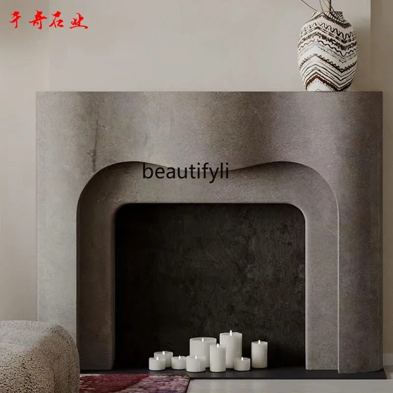 Marble Fireplace Stone Carving European Simple TV Decoration Background Stone Fireplace