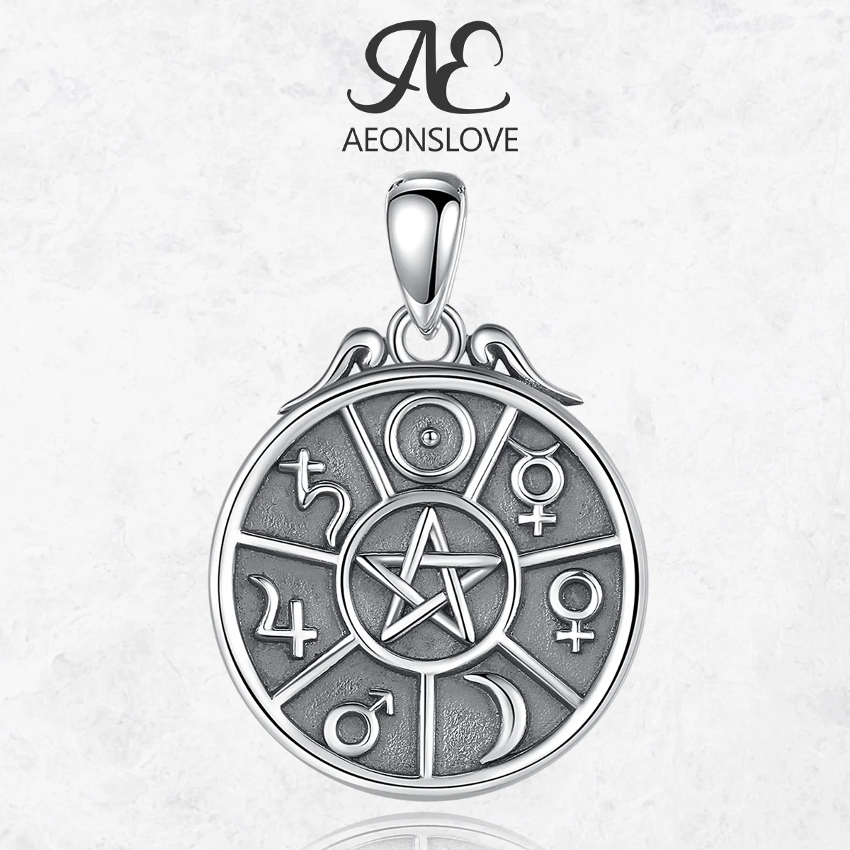 

AEONSLOVE 925 Sterling Silver Pentagram Pendant Occult Seven Planets Necklace Witch Amulets Gothic Jewelry Party Gifts Unisex