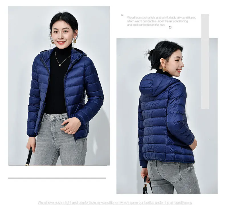 Women's Lightweight Casual Hooded Down Jacket Autumn Winter Minimalist Short Down Coats Female Solid Color Zipper Warm Outerwear