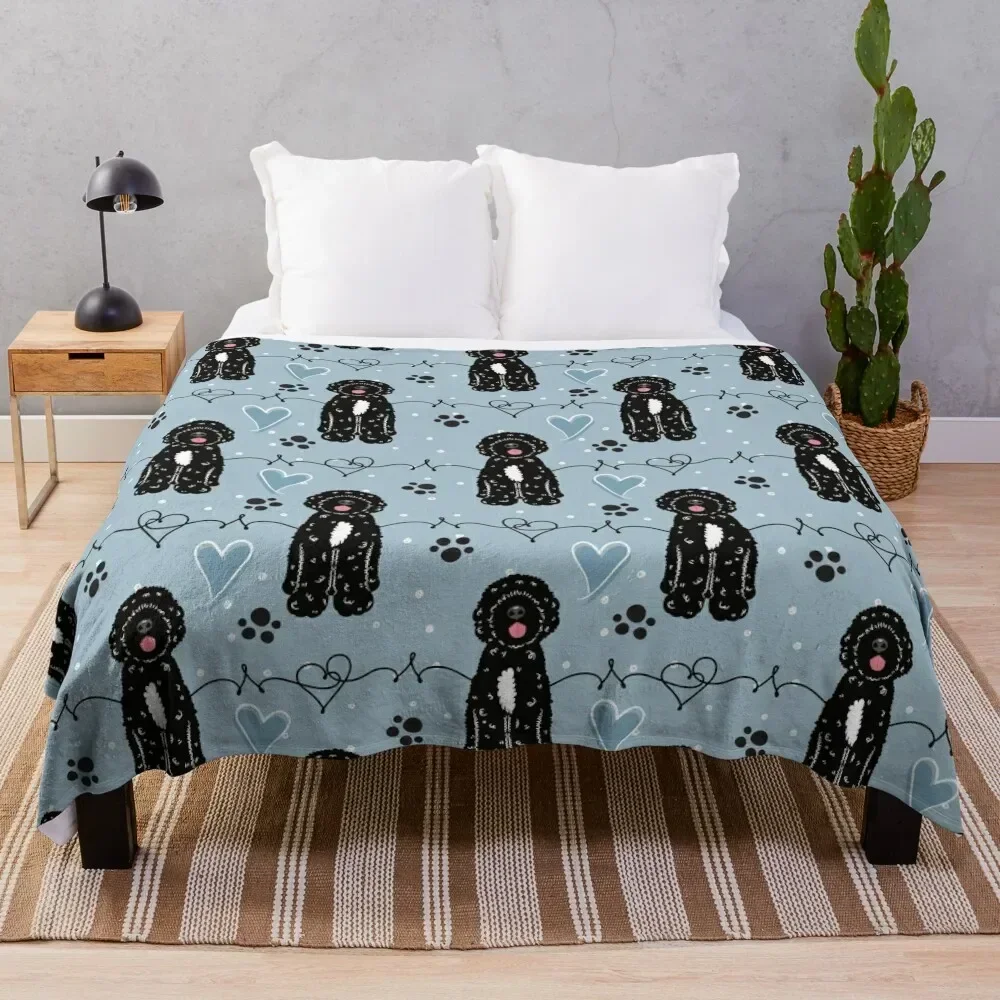 Love Black White Portuguese Water Dog Throw Blanket