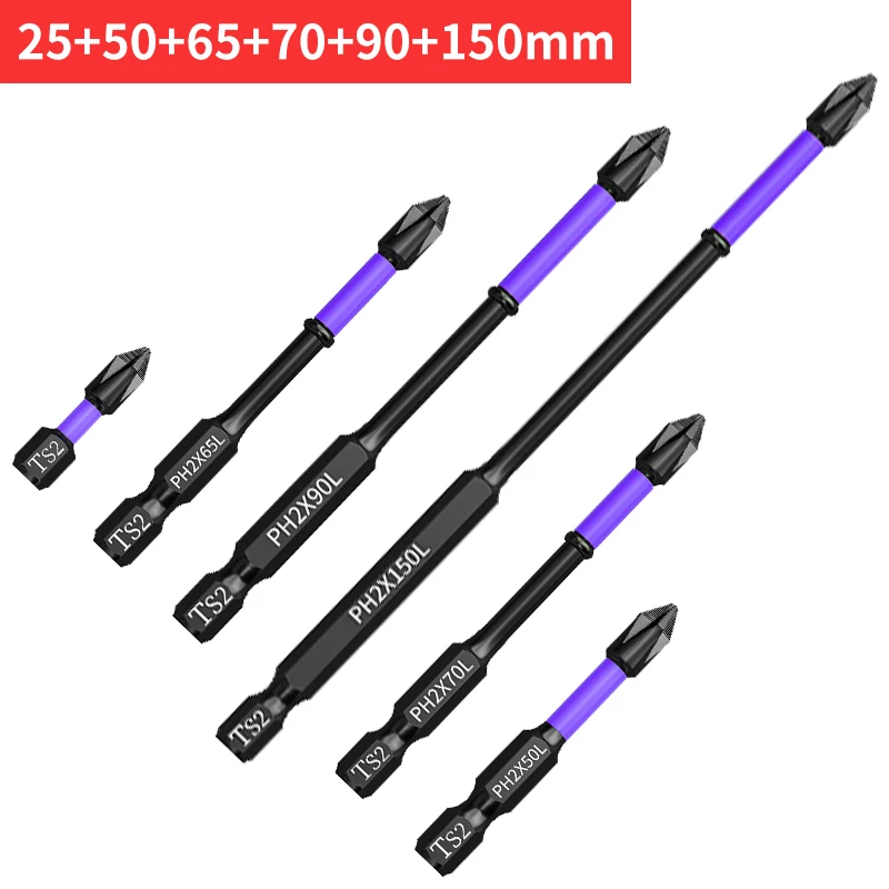 PH2 Magnetic Batch Head Cross High Hardness Screwdriver Impact Drill Bit Screw 25-150mm Non-slip Electric Screwdriver Power Tool