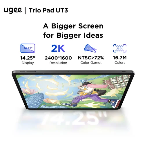 Imagen 2 del producto UGEE UT3 divertido dibujo Pad 14,25 pulgadas 2400*1600 resolución Android 14 sistema 60HZ tableta gráfica grande Monitor 8GB + 256GB