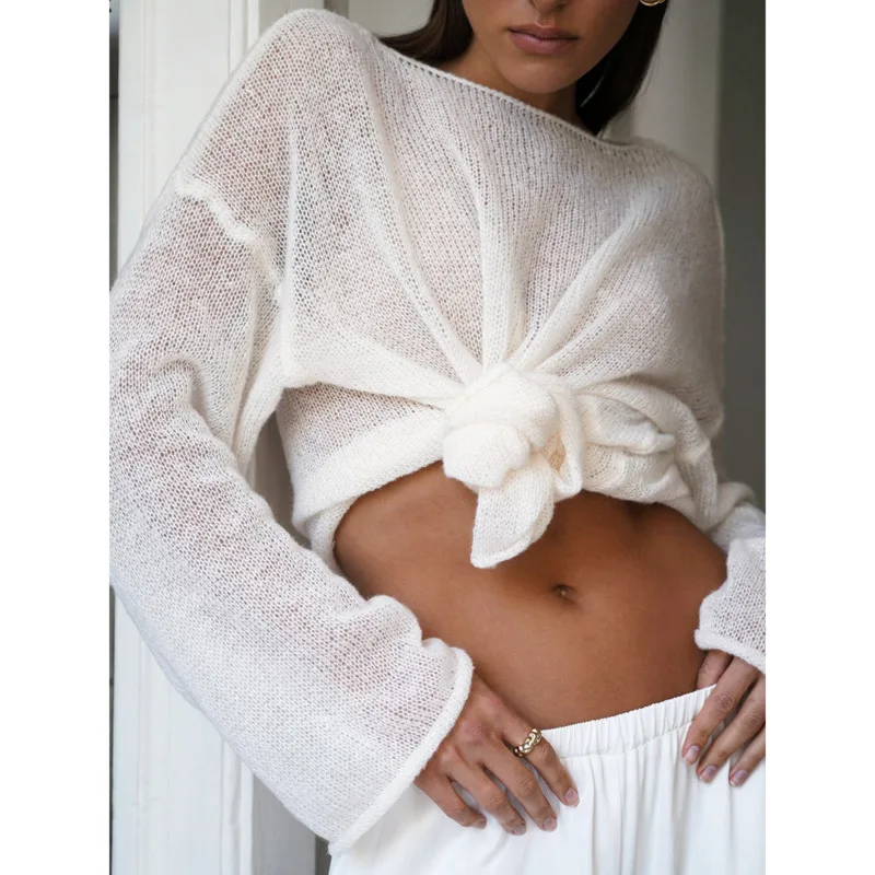 2023 sommer Herbst Übergroßen Pullover Für Frauen Weiß Stricken Pullover Lose Casual Stil Chic Jumper Leichte Mode Sueter Neue