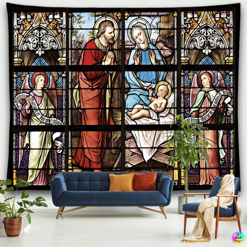 Christmas Tapestry Nativity Scene Wall Hanging Jesus Angel Easter Wall Decor Christ Tapestries Birth Manger For Home Decoration