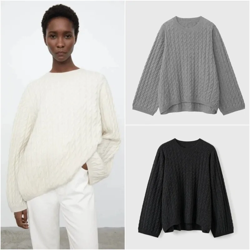 To * * me23 Autumn/Winter New Product Spring/Autumn/Winter Round Neck Twisted Pure Cashmere Knitwear Straight Tube Sweater Top f