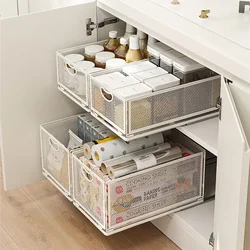 Kitchen Cabinet Drawer Rack Pullable Slide Out Shelves Cabinet Organizer Bowl Tray Seasoning Bottle Spice Storage Box Household