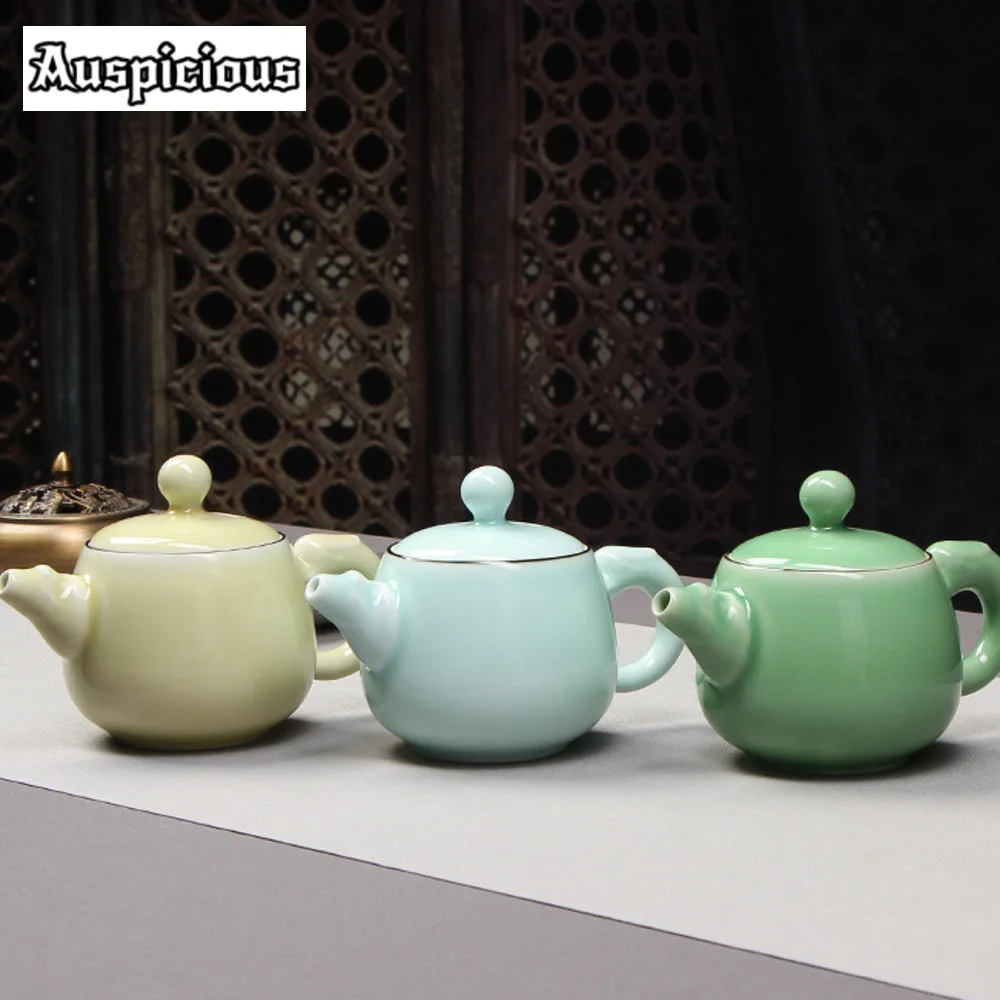 240ml Creative Longquan Celadon Teapot Luxury Pot Tea Brewing Kettle with Ball Hole Filter Handmade Cha Accessories Ornaments