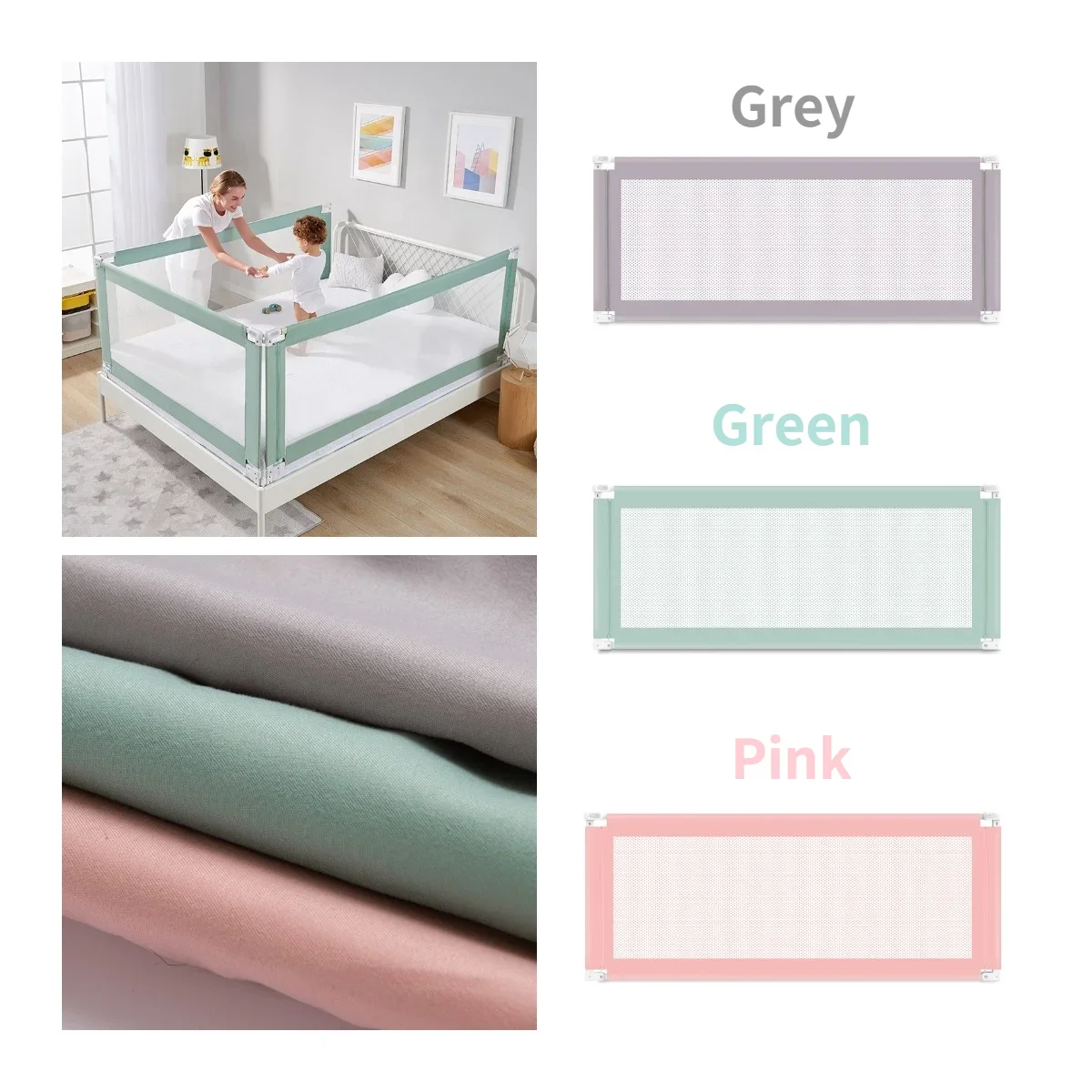 Adjustable Height Kid\'s Bed Rails Baby Safety Fence Toddler Bedrail Children Rail Guard Babies Barrier for King Size Bed