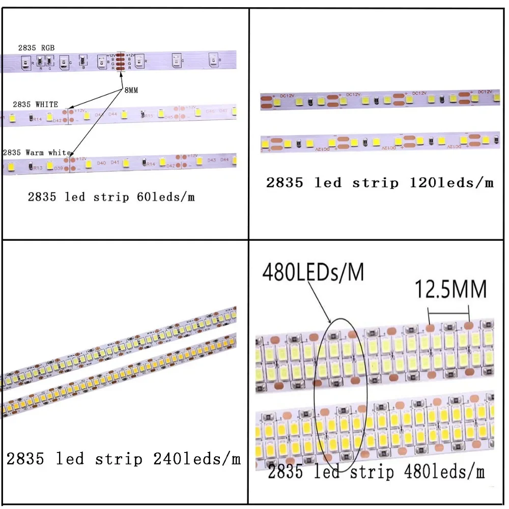 Bande lumineuse LED RGB flexible, SMD 2835 5630 5050 60/120/240 gible/m, 5m 480/300/600/1200 gible/m, DC12V 24V W