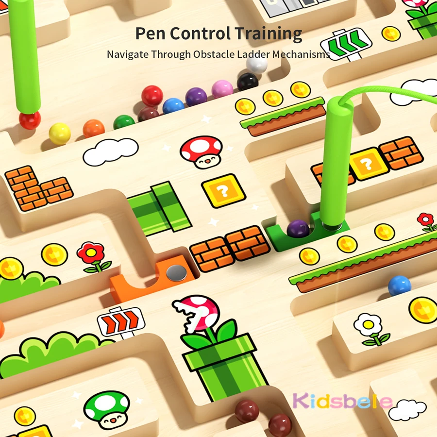 Labirinto Montessori Gioco da tavolo Numero Ordinamento dei colori e abilità motorie fini Labirinto magnetico in legno Giocattoli educativi per i più piccoli