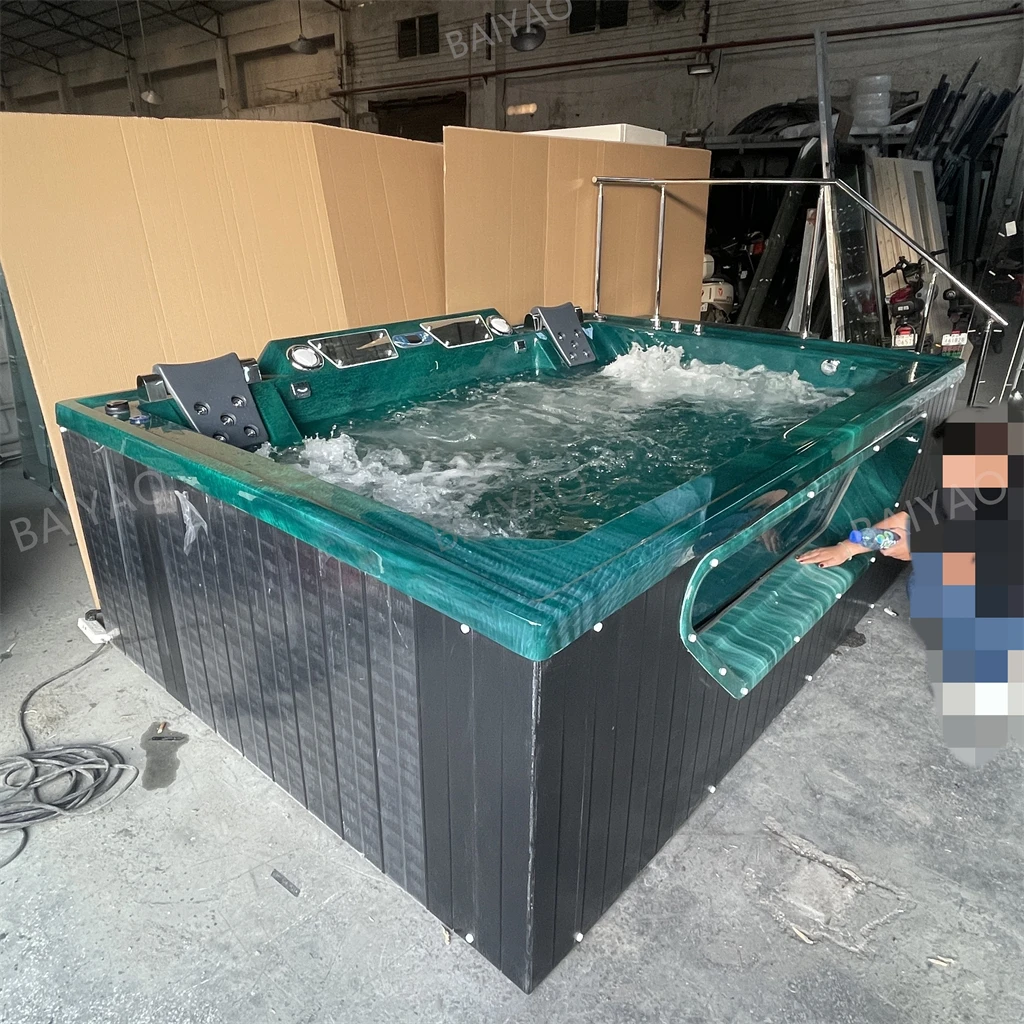 High Quality Cloud Green Acrylic Hot Tub For 5 Persons Garden Jacuzzier Outdoor With 3-Layers Step SPA Swim