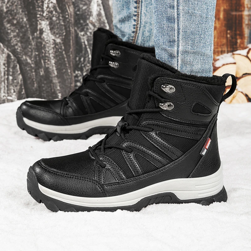 Men's sheepskin cotton integrated snow boots leather with fur winter thick and warm boots slip resistance Men's winter shoes