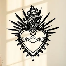Metal Wall Art Sacred Heart Christ with Sacred Words Verses Ideal for Faith-Based Home and Living Room Decor