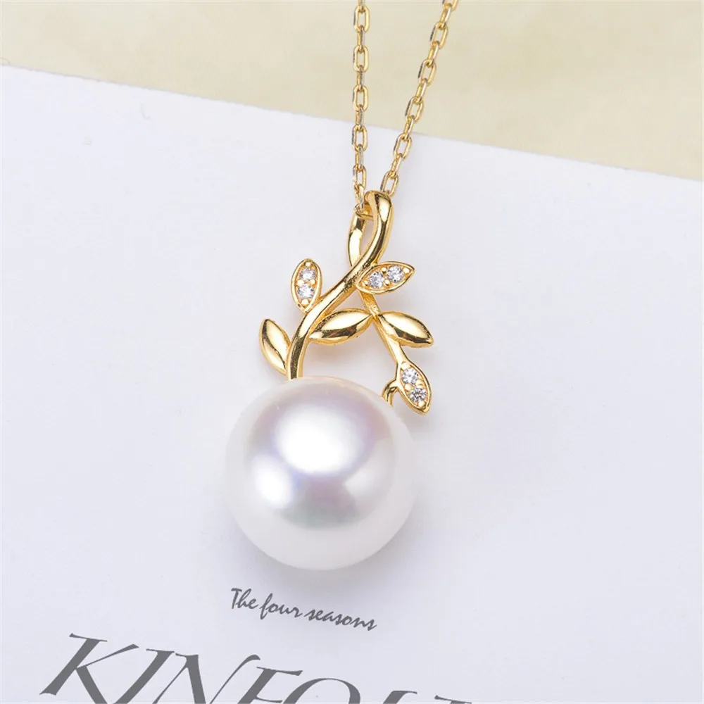 

DIY Pearl Accessories S925 Sterling Silver Pendant Empty Gold-plated Fashion Necklace Pendant Fit 10-12mm Round Flat Beads D302