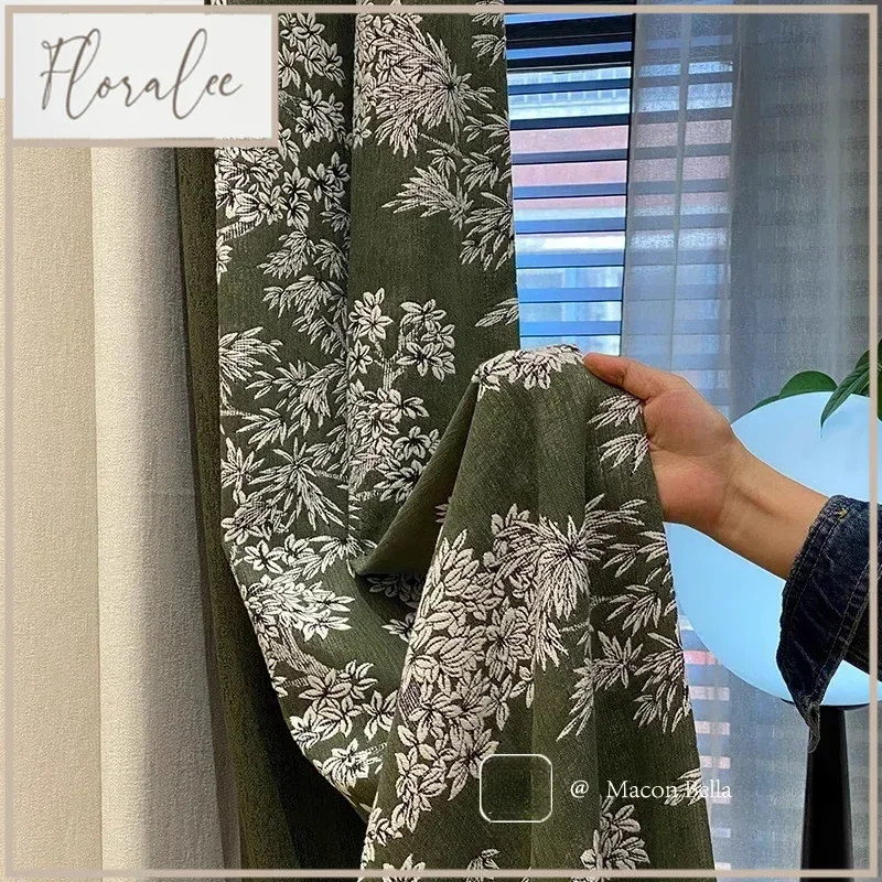 Dark Green Jacquard Splicing Chenille Blackout Curtains For Living Room Bedroom French Window Balcony Customized