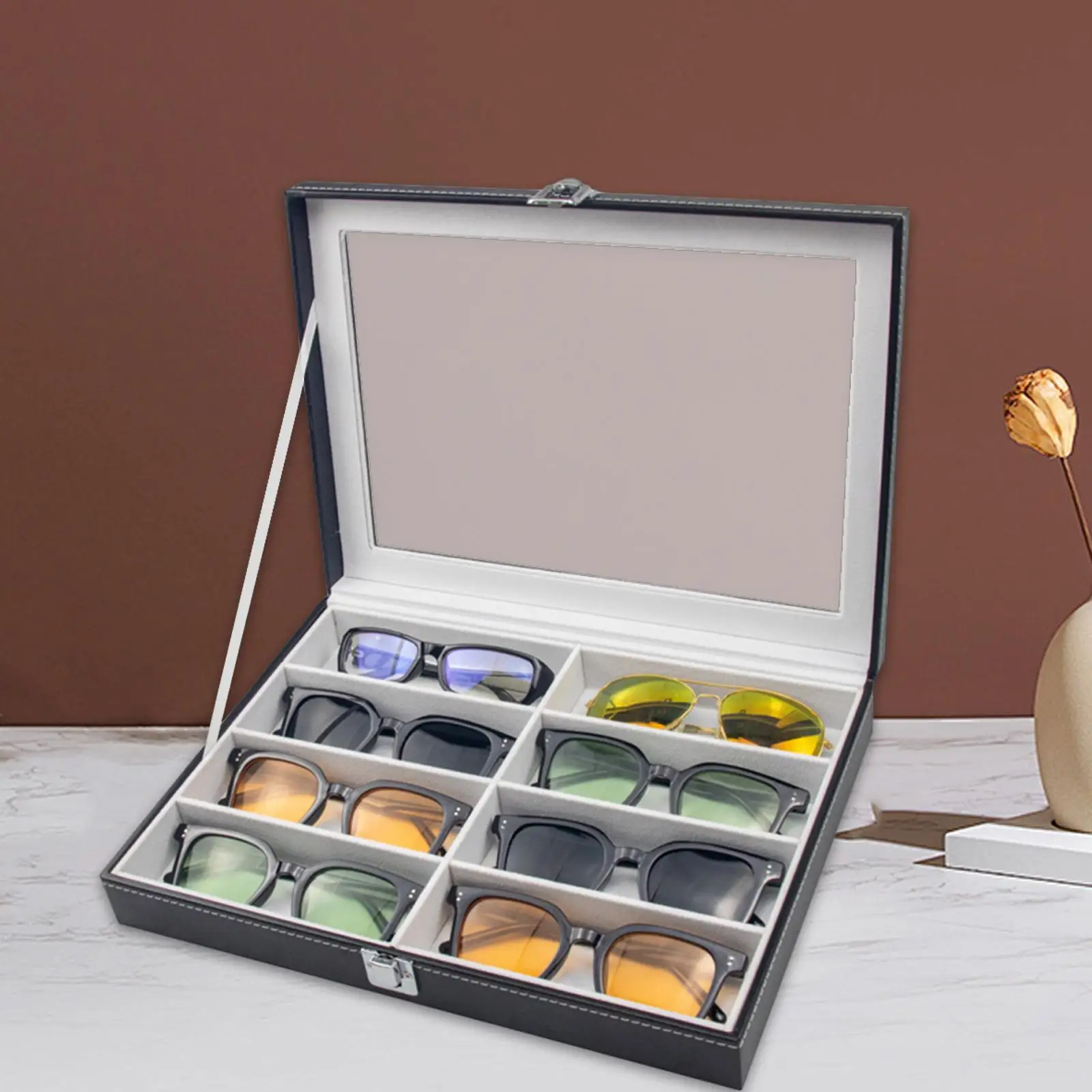 Glasses Display Box 8 Slot Glasses Storage Box Multifunctional Sunglass Organizer Eyeglasses Storage for Home Tabletop Drawer