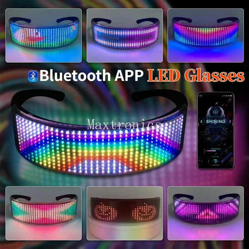 Imagem -02 - Óculos Luminosos Led com Tela Colorida Festa de Aniversário Adereços Carnaval Rolagem Mágica Exibição de Texto Faça Você Mesmo Bluetooth Novo