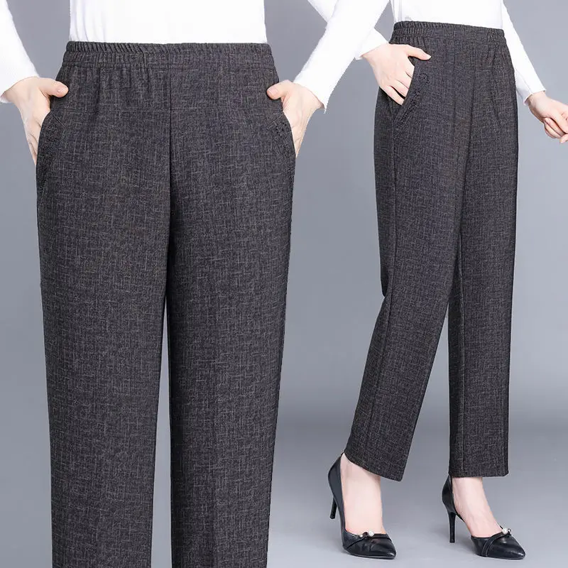 Pantalon droit Vintage Patchwork à carreaux pour femme, coupe ample, taille haute, élastique, décontracté, jambes larges, mode printemps automne