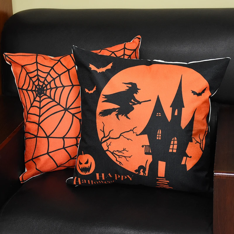 

4pcs Halloween Decoration Pillow Case 45x45cm Pillow Cover Pumpkin Ghosts Witch Print Cushion Cover Halloween Home Decorations