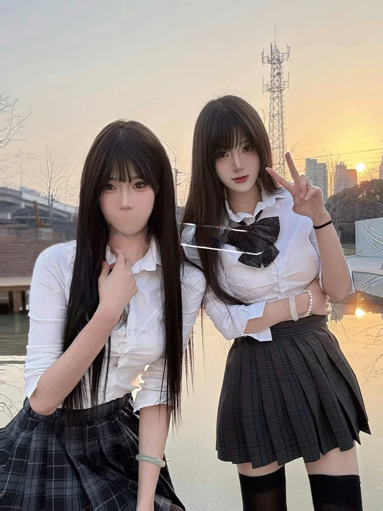 

Оригинальный комплект юбки и топа в японском стиле JK с утягивающим эффектом на талии, милый и стильный, в клетку, для женщин