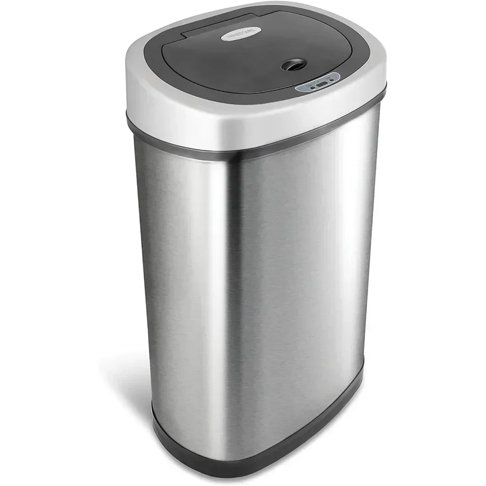 

Automatic Touchless Infrared Motion Sensor Trash Can, 13 Gal 50L, Stainless Steel Base (Oval, Silver/Black Lid)Quality Materials