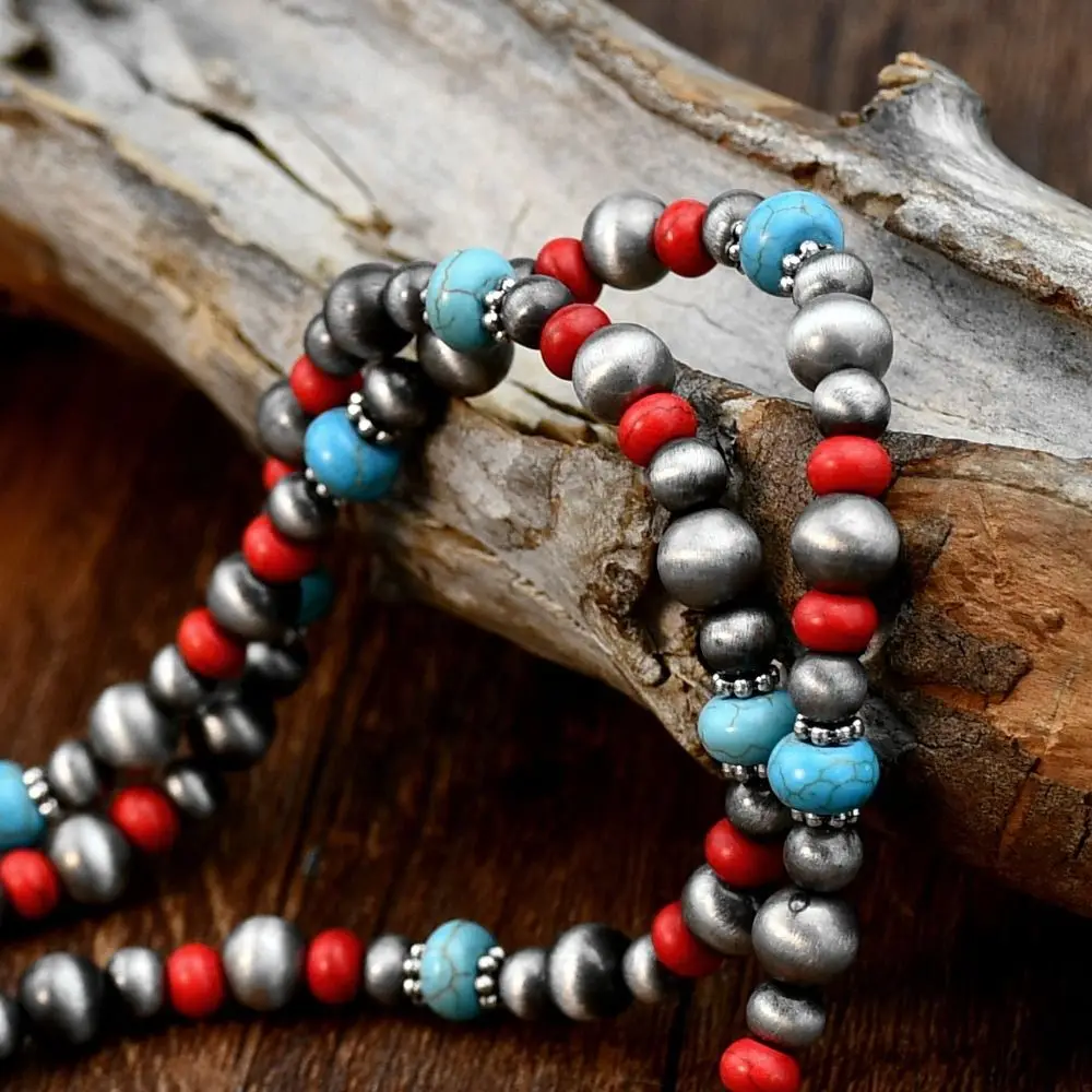 Coloful Western Country Necklace Alloy Ethnic Style Turquoise Beads Choker Neck Jewelry Cowboy Style Beaded Necklace Women