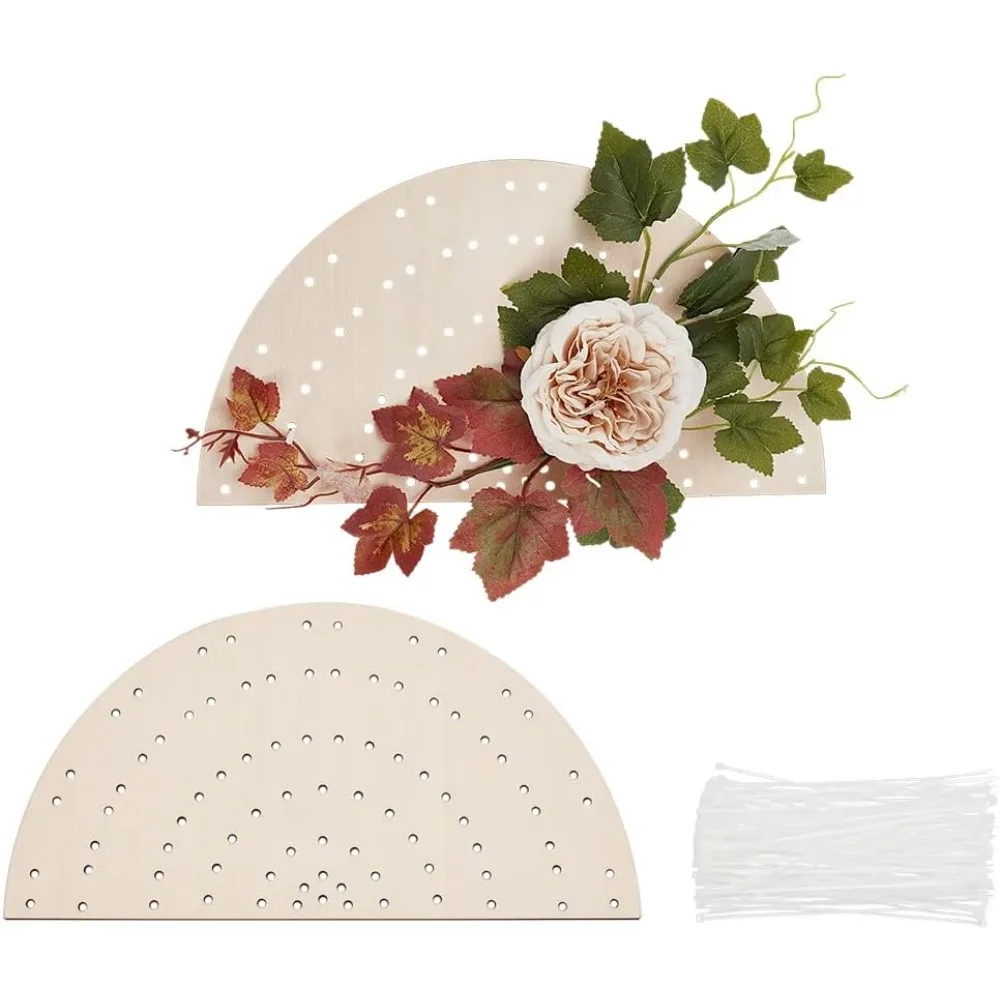 

2 PCS Wood Wreath Boards 7.4x14.1inch Half Round Wreath Boards with Nylon Cable Ties Flower Boards with Holes Wreath Frame