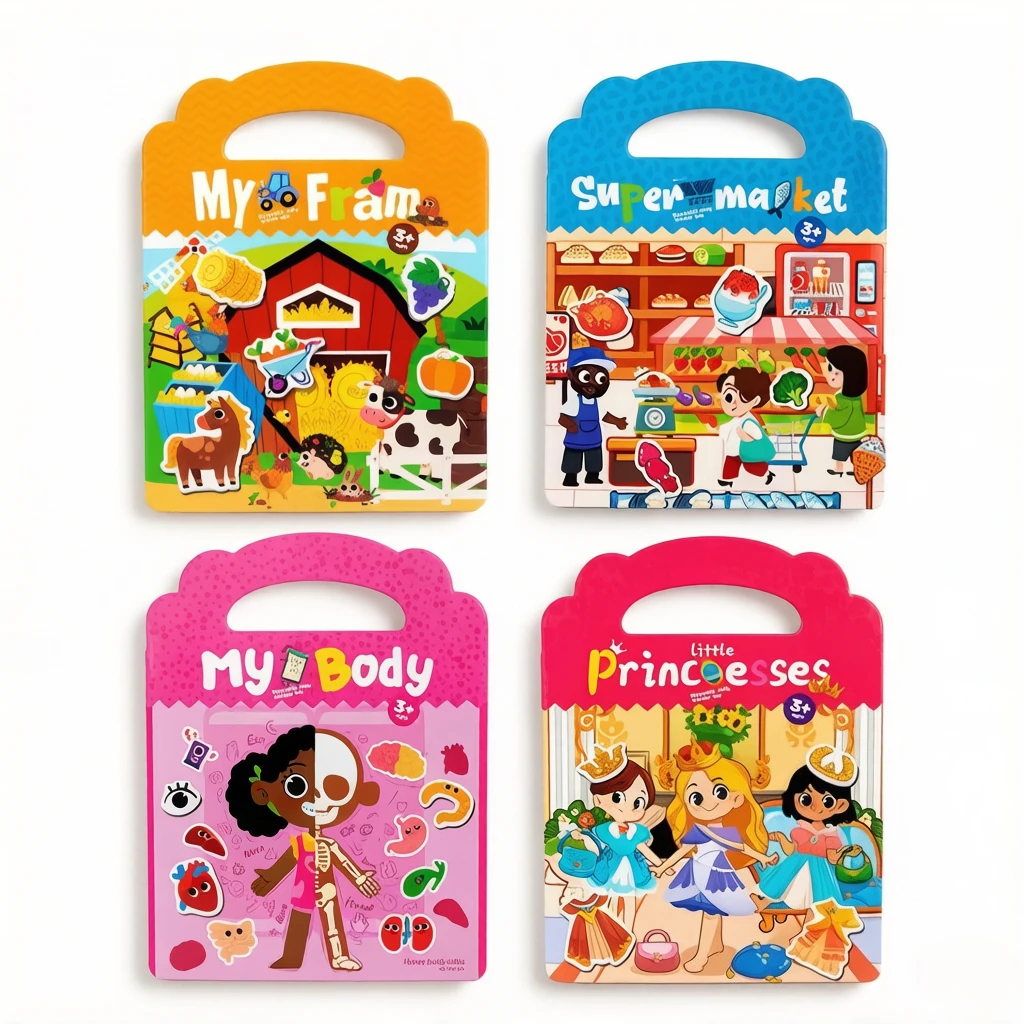 4 Reusable Jelly Sticker Books, multi-scene activity picture books for cognition, ideal holiday gifts for kids aged 3 and above