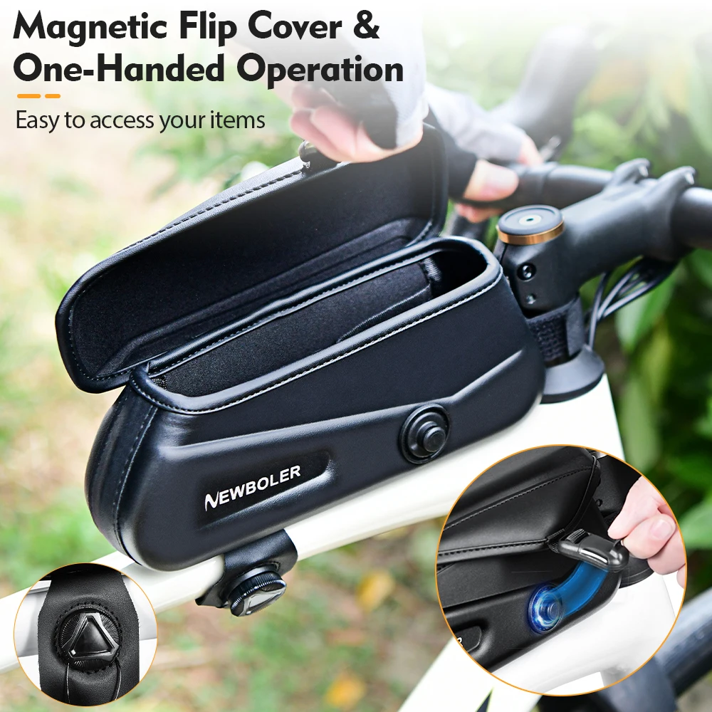 NEWBOLER إطار دراجة هوائية الجبهة كيس أنبوب المغناطيسي المفاجئة إغلاق حقيبة الدراجة مقاوم للماء حقيبة أنبوبية MTB الطريق دراجة أداة حقيبة