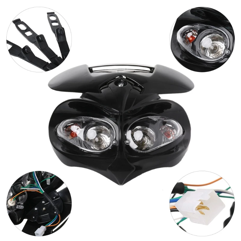 Universal Motorcycle Headlight Fairing Dirt Bike Motocross for Head Lamp High /Low Beam Dual Sport Supermoto Headlight L H9EE