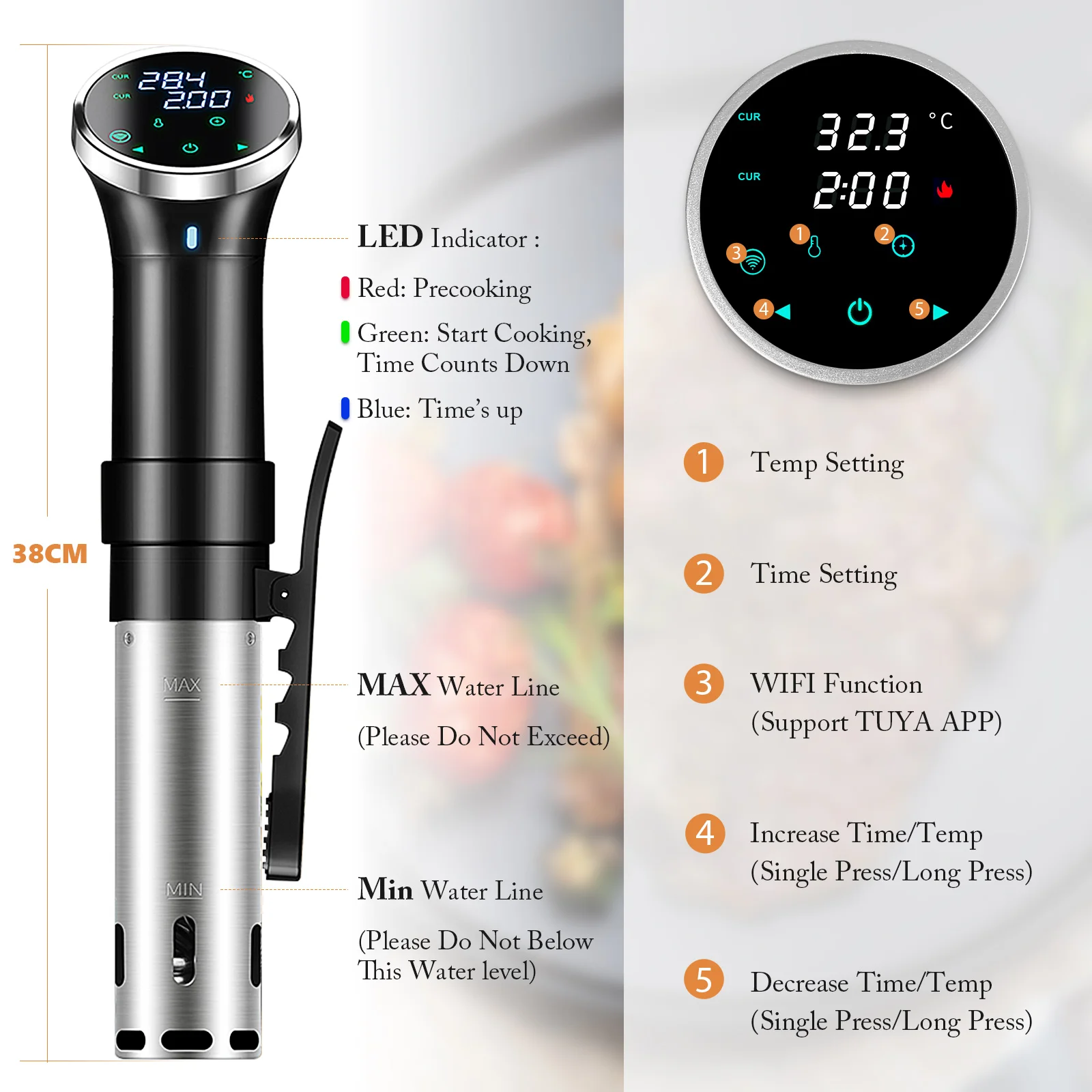 Sous Vide Cooker WiFi Digital Precision Cooker, 1100W Immersion Heater with Defrost Function for Steak & Sous Vide Machine Kit