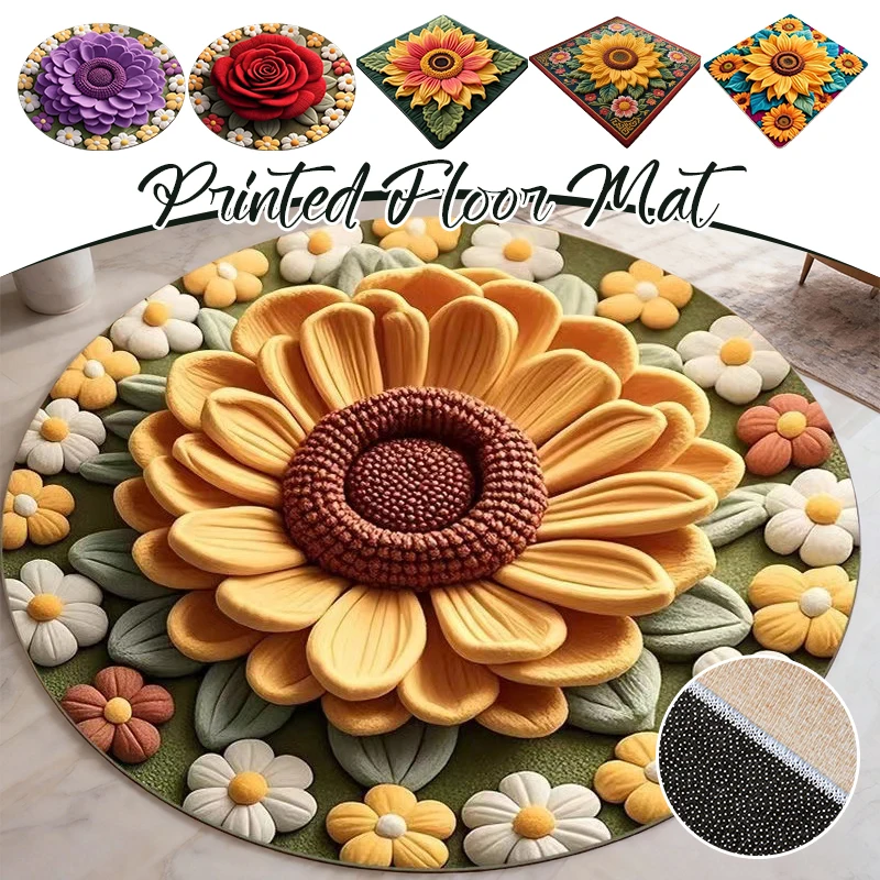 

3D Sunflower Fluffy Plush Rug Soft Non-Slip & Washable Carpet for Living Room, Bedroom, Dressing Room, Hallway, Kids Room