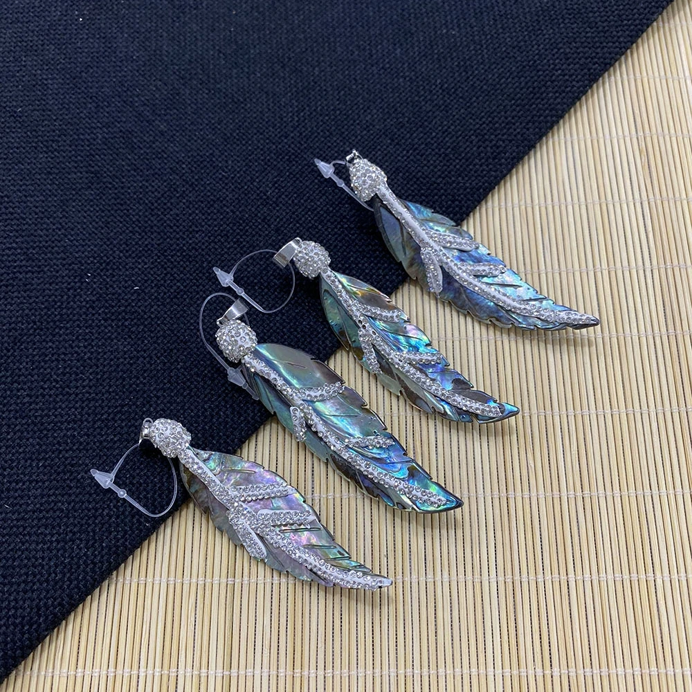 

Natural Abalone Shell Pendant Carved Leaf Shape with Rhinestone Pendant for Jewelry Making DIY Necklace Earrings Accessories